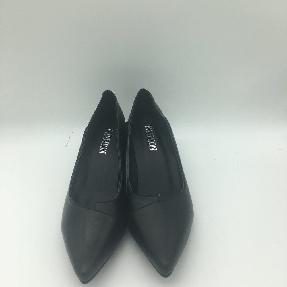 Black Low Kitten Heel Pumps Pointed Toe Dress Shoes for Office